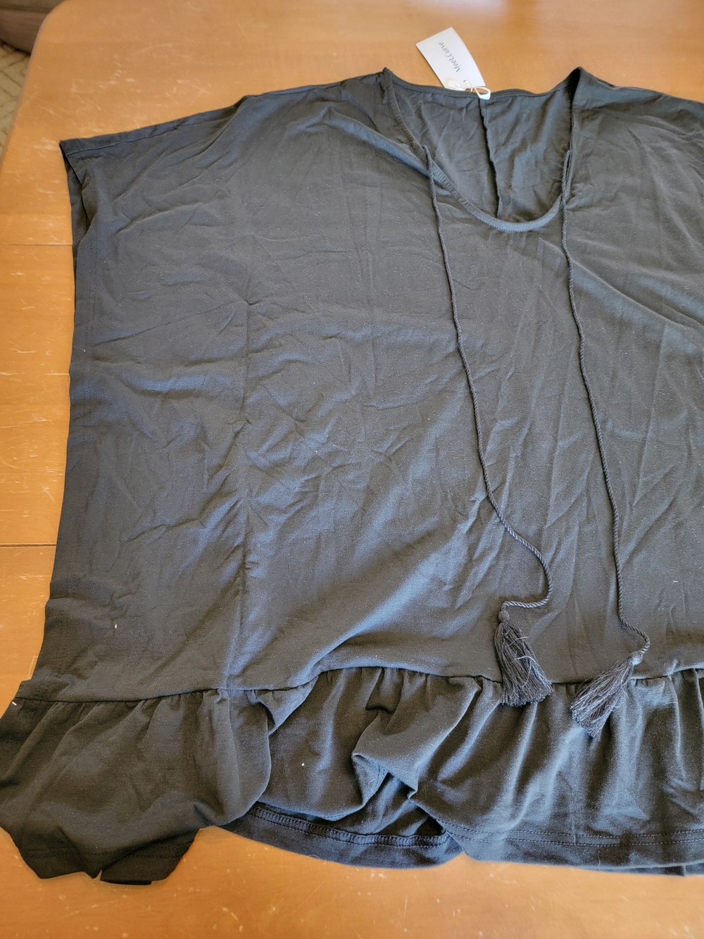 *SALE 2/$20* Black Ruffle Hem Tassel Tie Detail Swim Cover Up Tunic Size L NWT - Picture 5 of 12